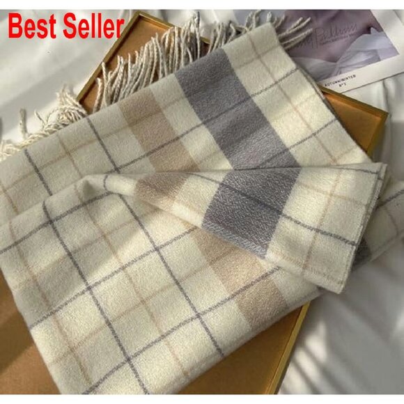 Oversized Cashmere Feel Plaid Scarf Elegant Winter Wrap Shawl Fringed - Picture 5 of 8